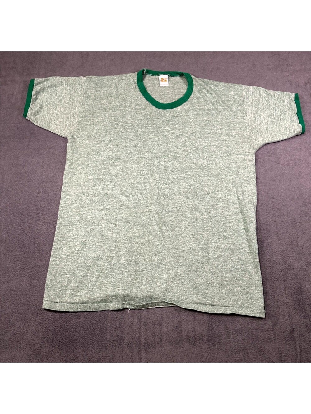Vintage Russell Athletic Top Heather Green Womens L Ringer T-Shirt Casual Retro